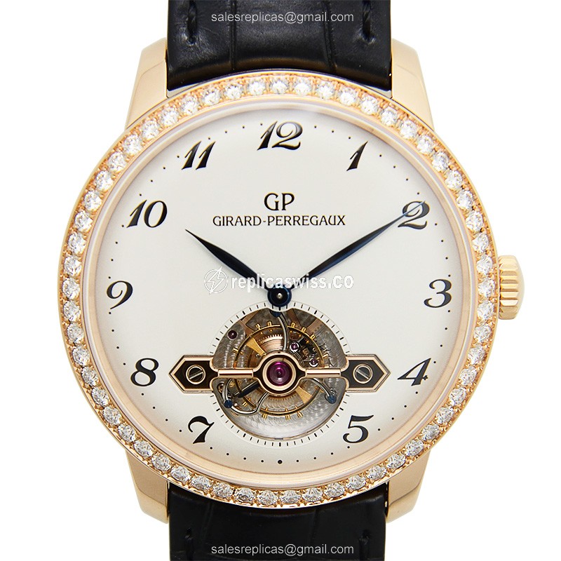 Girard Perregaux 1966 Automatic Replica | White Dial, 18kt Rose Gold Case & Diamond Bezel Watch
