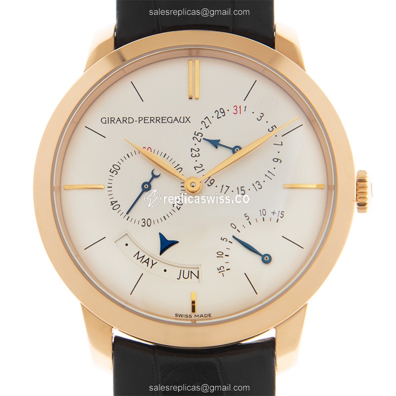 Girard Perregaux 1966 Replica in 18kt Gold, Automatic Movement & White Dial, Leather Strap Watch