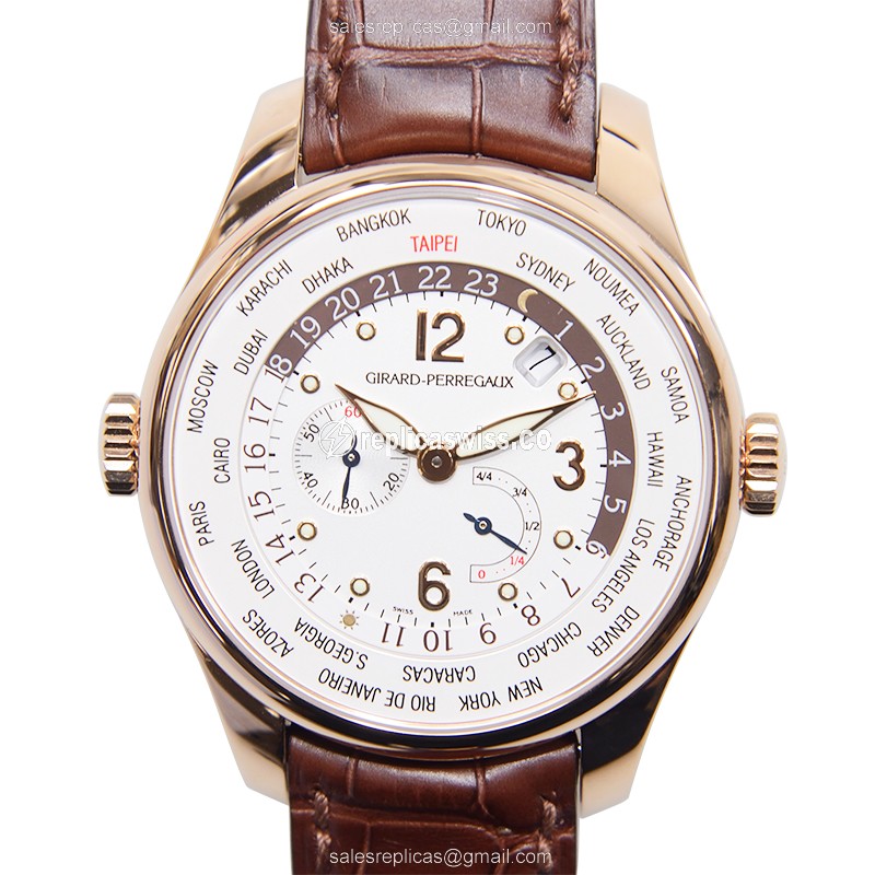 Girard Perregaux 49850-52-584SBAEA Automatic Replica, 18kt Gold Case, White Dial & Brown Leather