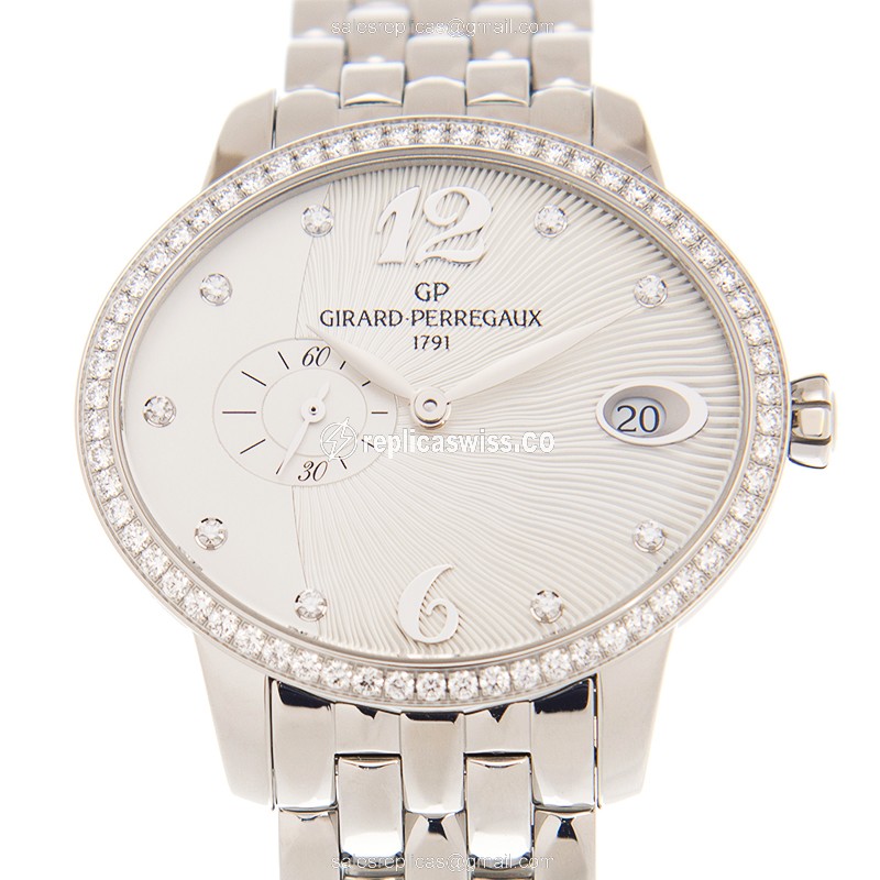 Girard Perregaux 80484D11A161 CATS EYE Automatic Steel Watch with White Dial Diamond Bezels