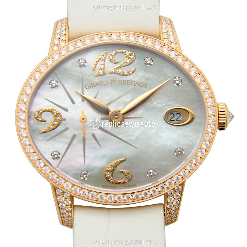 Girard Perregaux 80484D52 Model Automatic Replica in 18kt White Gold, White Alligator strap Watch