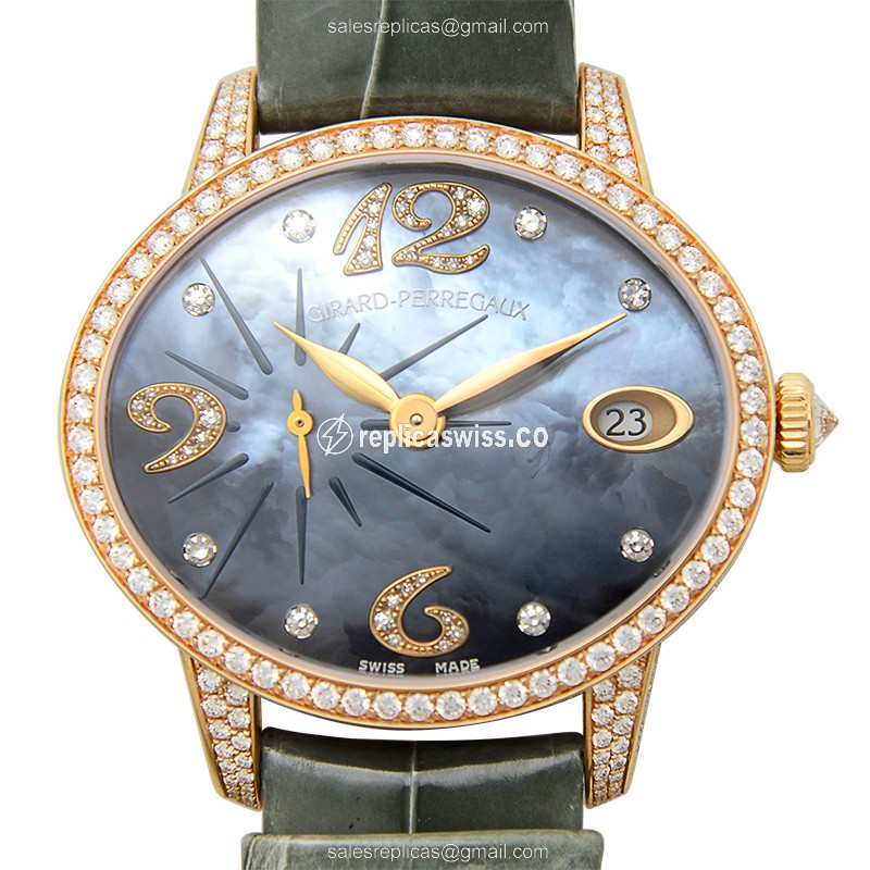Girard Perregaux 80484D52P662 Cats Eye Automatic, Blue Dial & Alligator Green strap, 18kt Rose Gold
