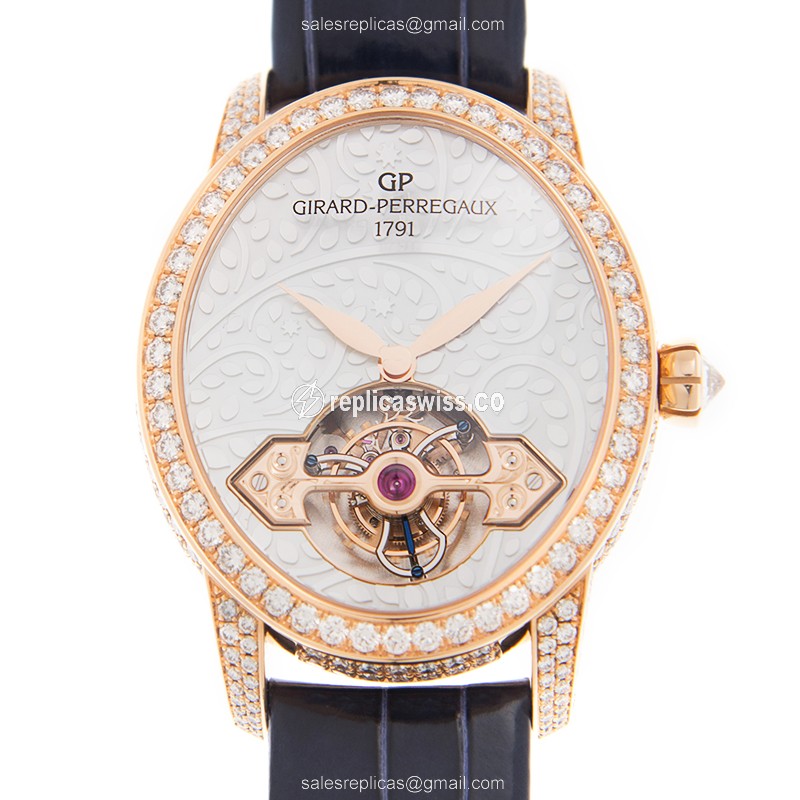Girard Perregaux 99490D52P706 Replica, Manual Wind, 18kt Rose Gold Bezel, Gray Dial with Blue