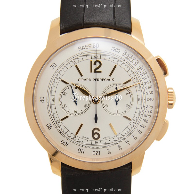 Girard Perregaux Classic Chronograph Replica in 18kt Gold, Automatic Movement, Silver Dial Watch