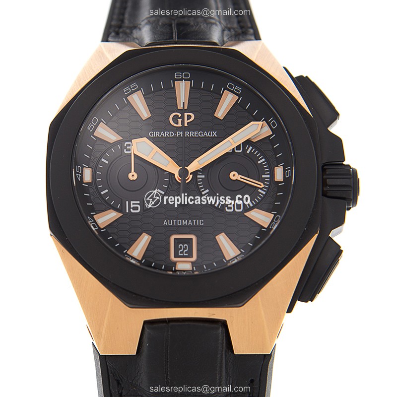 Girard Perregaux Hawk Automatic Replica in 18kt Rose Gold with Black Dial & Ceramic Case Watch