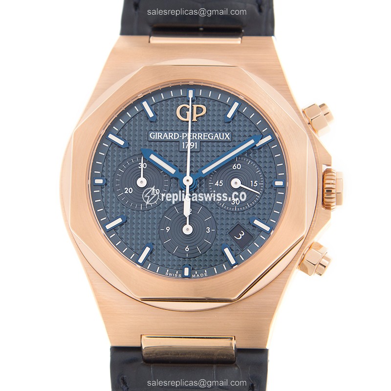 Girard Perregaux LAUREATO Replica, Automatic Movement, Blue Dial, 18kt Gold Case Watch