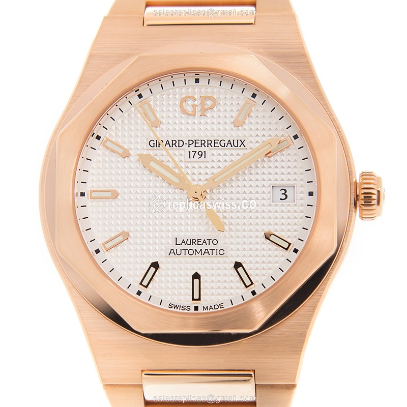 Girard Perregaux Laureato Replica in 18kt Gold, Automatic Movement, White Dial Watch