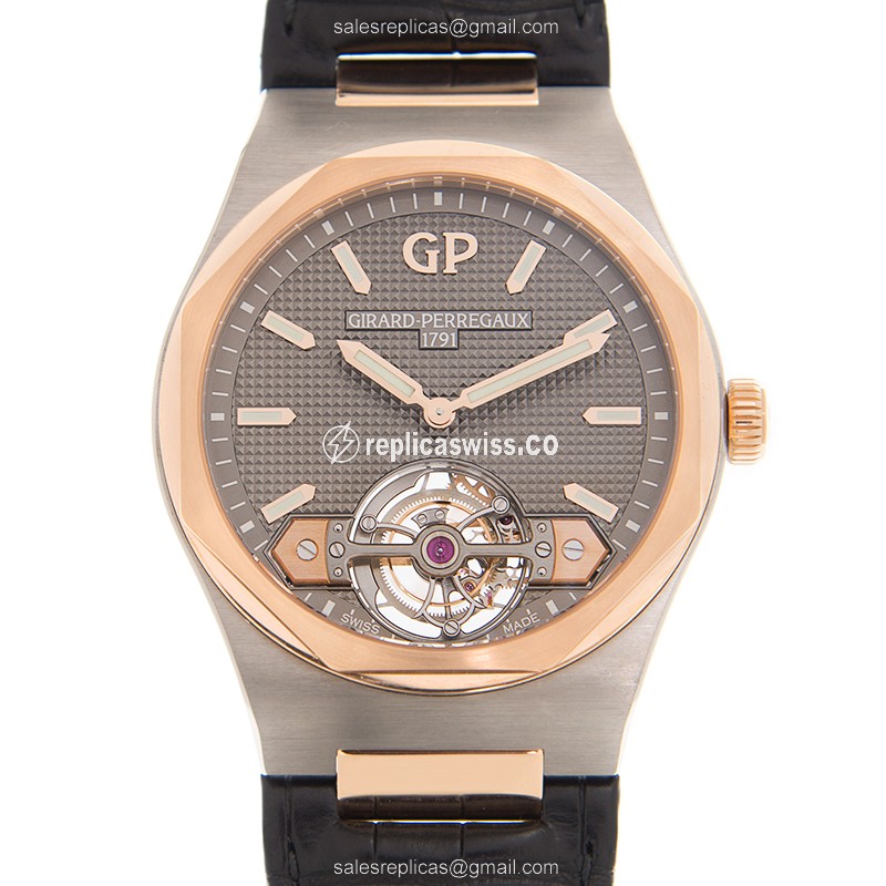 Girard Perregaux Laureato Replica in 18kt Rose Gold & Steel, Automatic Movement Alligator Strap