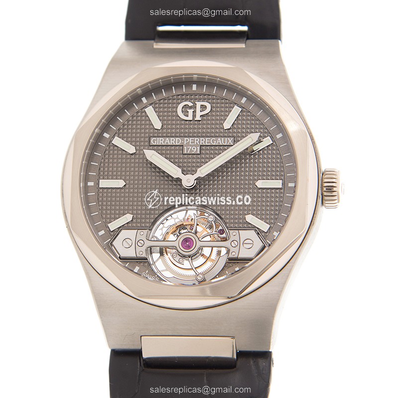 Girard Perregaux Laureato Replica in 18kt White Gold, Automatic Movement, Gray Dial & Black