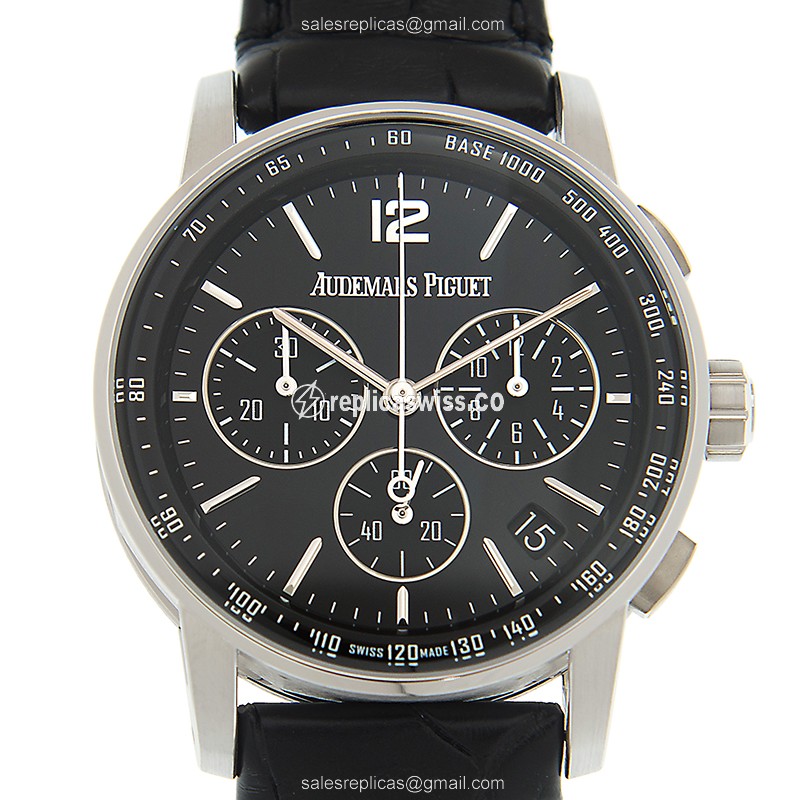 Glamorous Audemars Piguet Code 11.59 Replica in 18kt White Gold & Black Leather Strap, Automatic