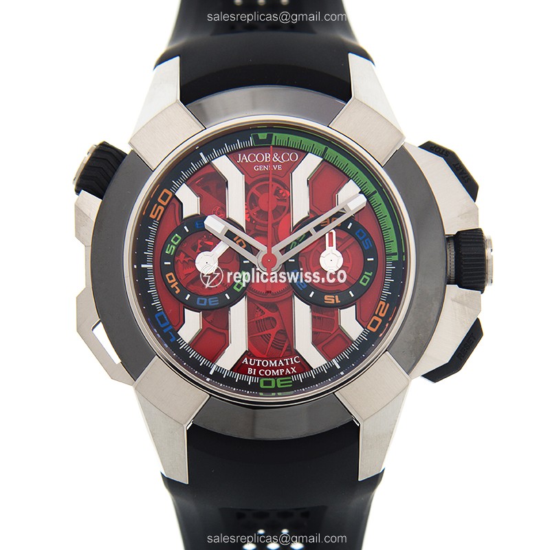 Glamorous Black Dial Titanium Automatic Jacob & Co 313.21.SB.BV.B Replica, Sturdy Rubber Strap Watch