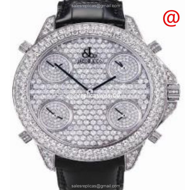 Glamorous Jacob & Co ROYALP Quartz Replica in 18kt White Gold, Sleek Silver Dial Watch