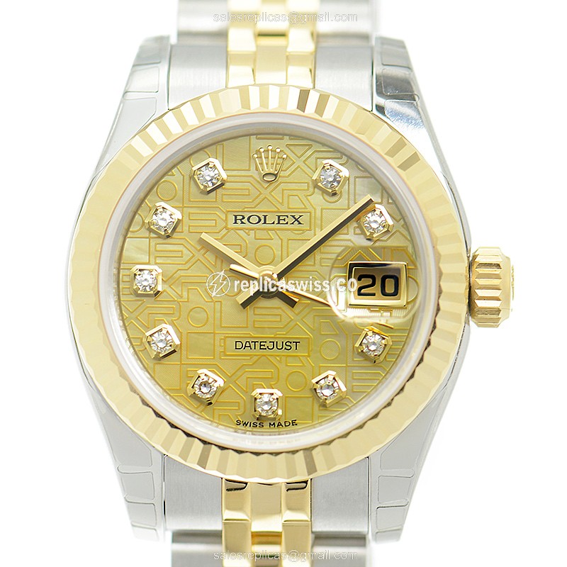 Glamorous Lady Datejust Replica by Rolex, Automatic Movement, 18kt Gold & Steel Case, Opulent Gold