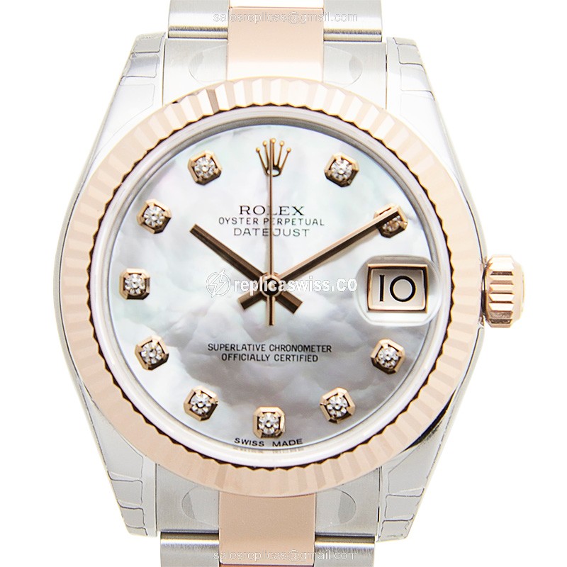 Glamorous Lady Datejust Replica by Rolex, Automatic Movement, 18kt Steel Case & Silver Dial Watch
