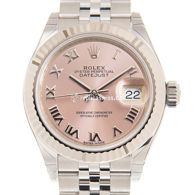 Glamorous Pink Dial Lady Datejust Replica by Rolex, Automatic Movement in 18kt Steel Case & Silver