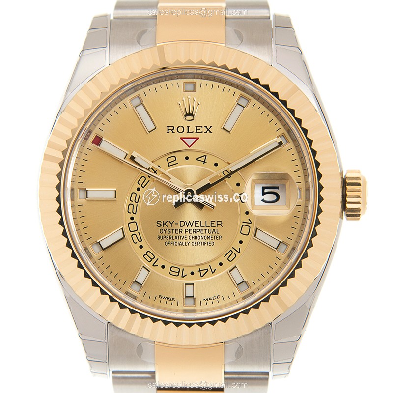 Glamorous Rolex 326933-0001 SKY-DWELLER in Gold & Steel, Automatic Movement & 18kt Gold Case Watch