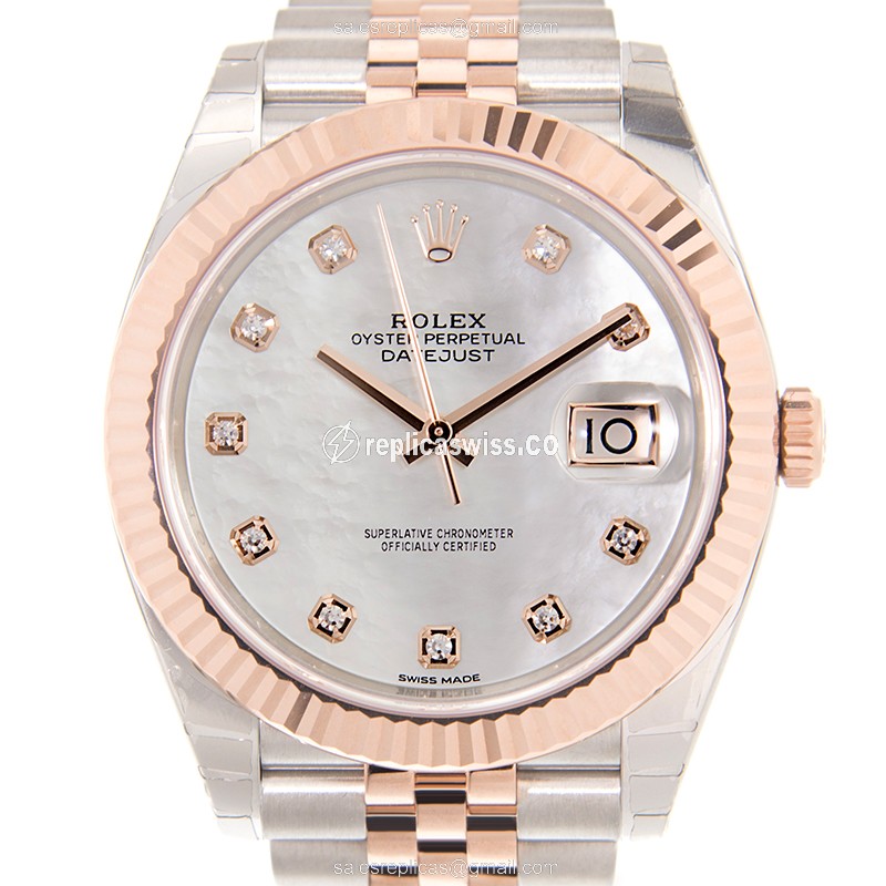 Glamorous Rolex Datejust Replica in White Dial & 18kt Steel, Automatic Movement Watch