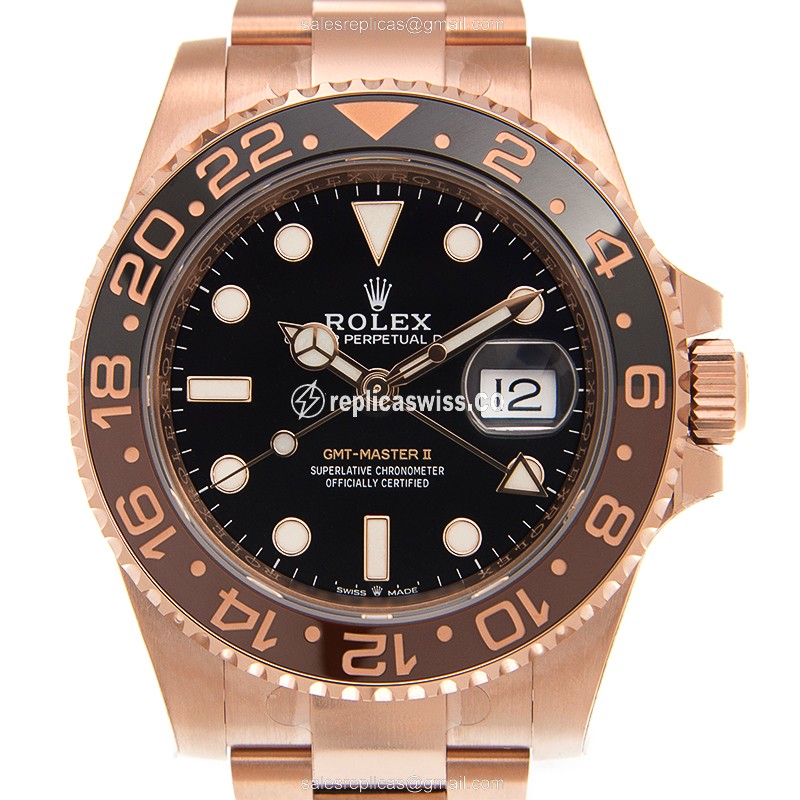 Glamorous Rolex GMT-MASTER II Replica in 18kt Black Gold Case Automatic Movement Watch