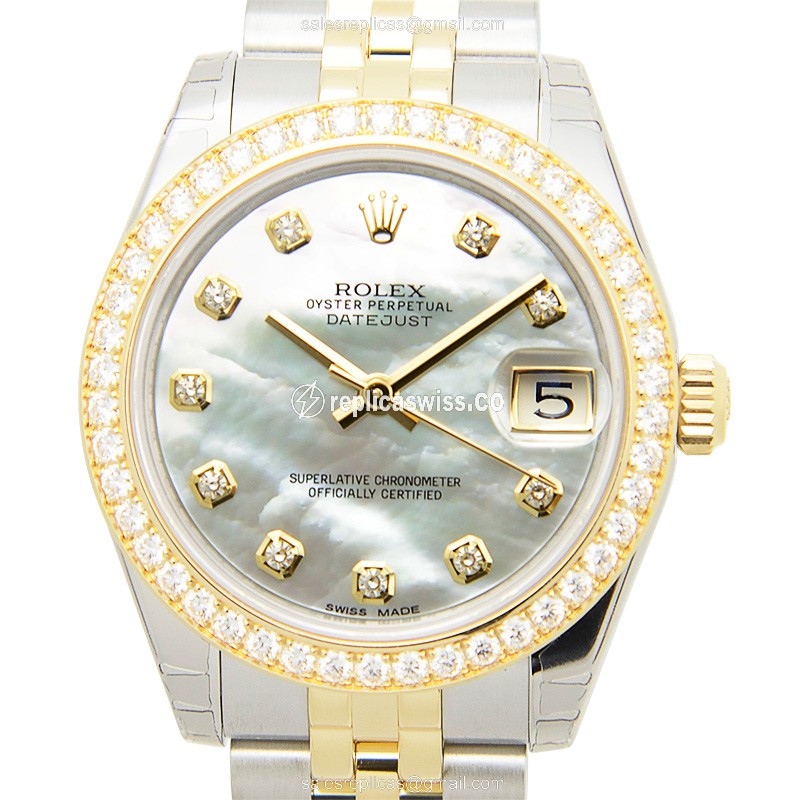 Glamorous Rolex Lady Datejust Replica in 18kt Gold & Steel, Automatic Movement Silver Dial Watch