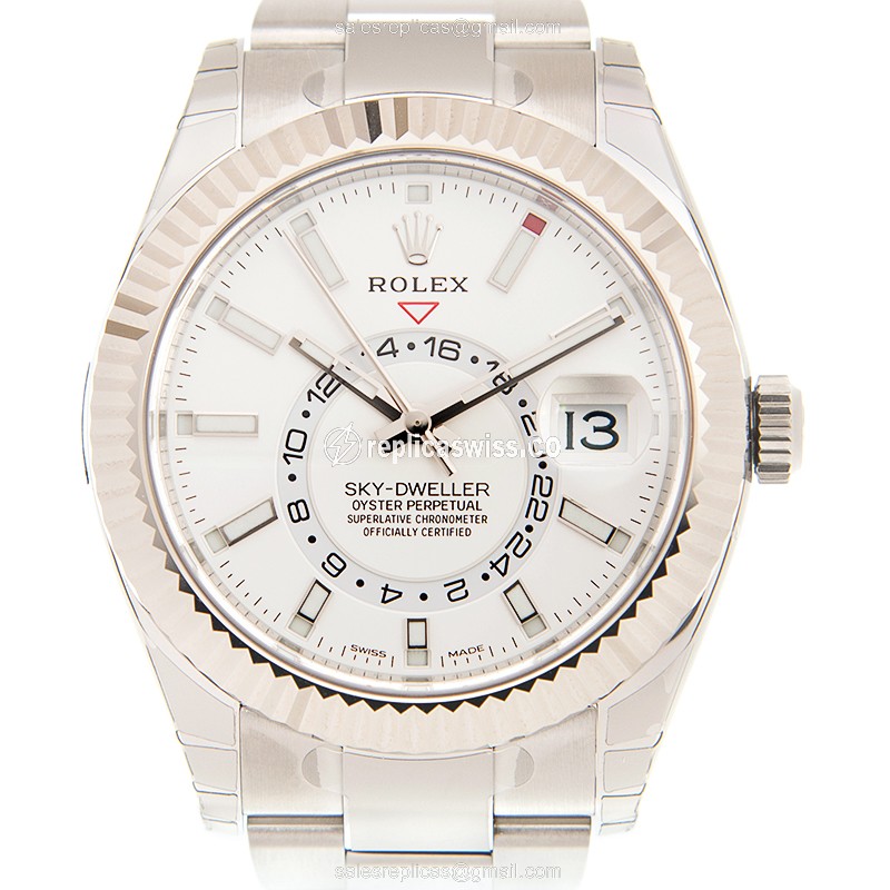 Glamorous Rolex Sky-Dweller Replica in White Gold & Steel, Automatic Movement Sapphire Crystal