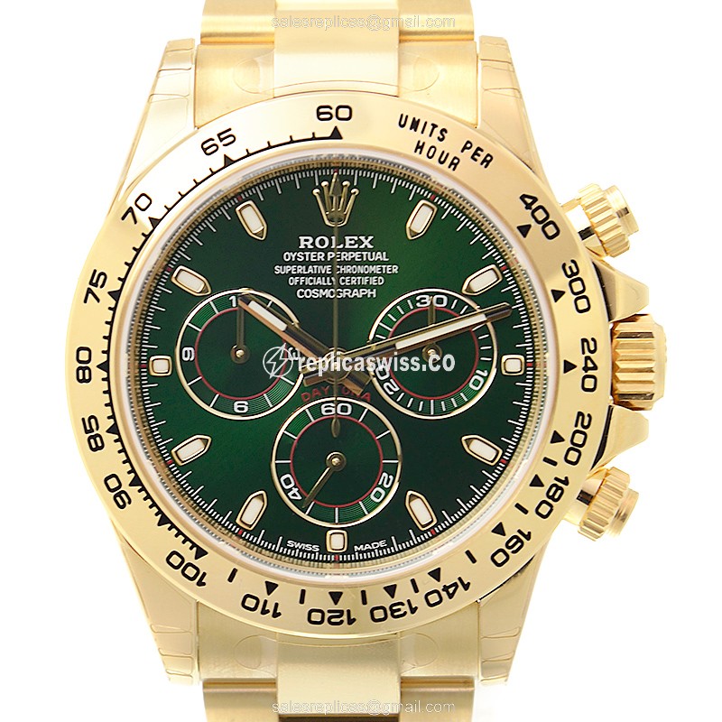 Glamourous Rolex 116508-0013 Replica in 18kt Gold, Automatic, Green Dial Watch