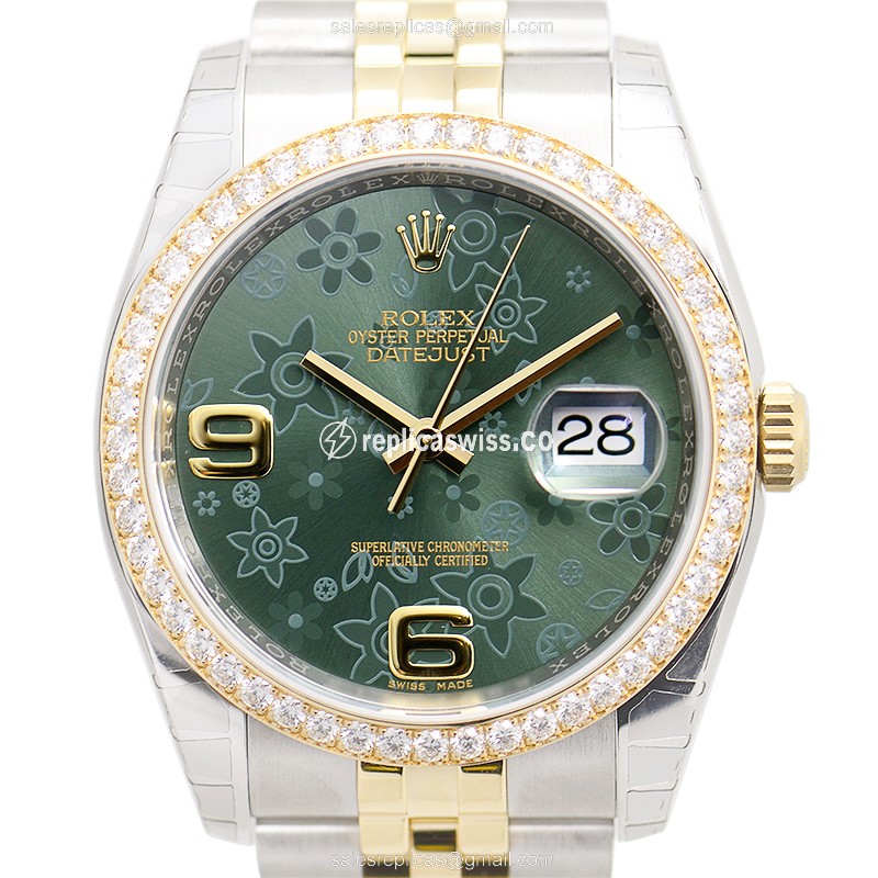 Glamourous Rolex Datejust Replica in 18kt Steel with Automatic Movement Elegant Green Dial Watch