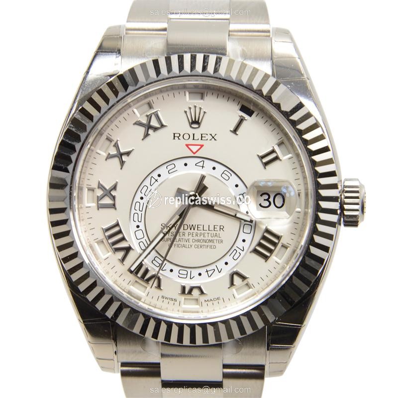 Glamourous Rolex Sky-Dweller Replica in White Gold | Automatic | Crystal Crystal Watch