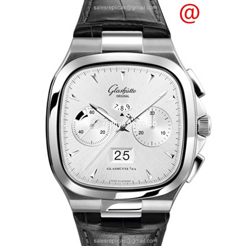 Glashutte 1-37-02-02-02-30 Retro Collection Automatic Steel Case with Silver Dial & Black Alligator