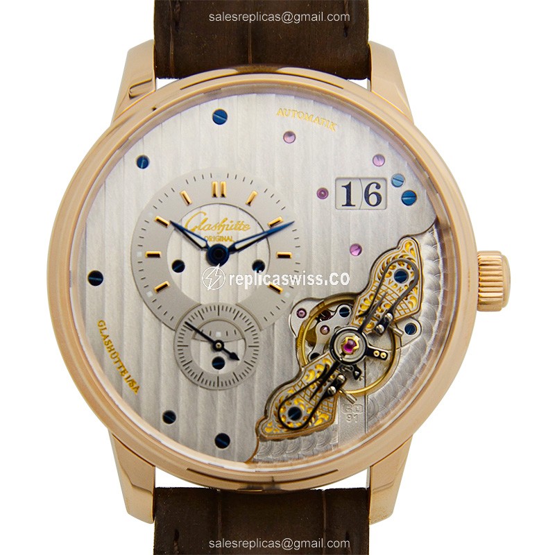 Glashutte 1-91-02-01-05-30 PANO Automatic | 18kt Rose Gold Case | Silver Dial | Alligator Brown