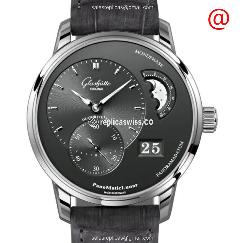 Glashutte PANO Automatic Steel Case Replica with Gray Dial & Alligator Strap Watch