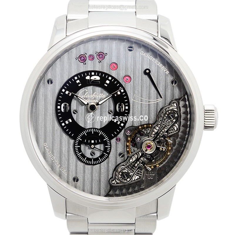 Glashutte PANO Manual Wind Steel Case Gray Dial Silver Clasp Steel Strap Sapphire Crystal Watch