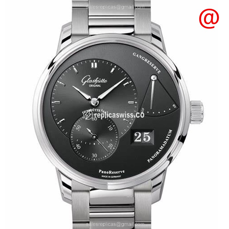 Glashutte PANO Manual Wind Steel Case Replica, Gray Dial, Silver Steel Strap Watch