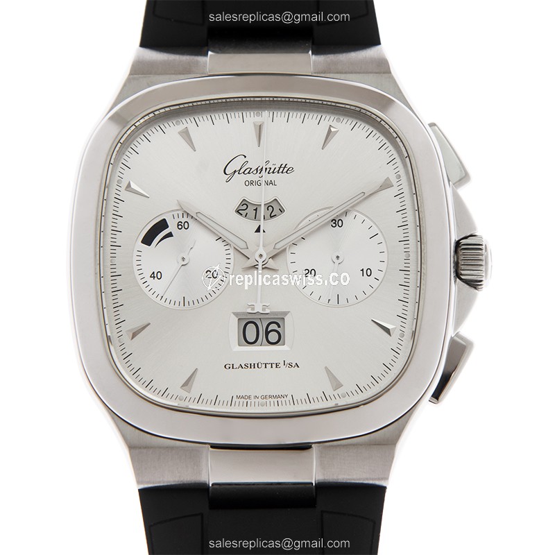Glashutte Retro Collection 1-37-02-02-02-33 Automatic Steel Case, Silver Dial, Black Rubber Strap