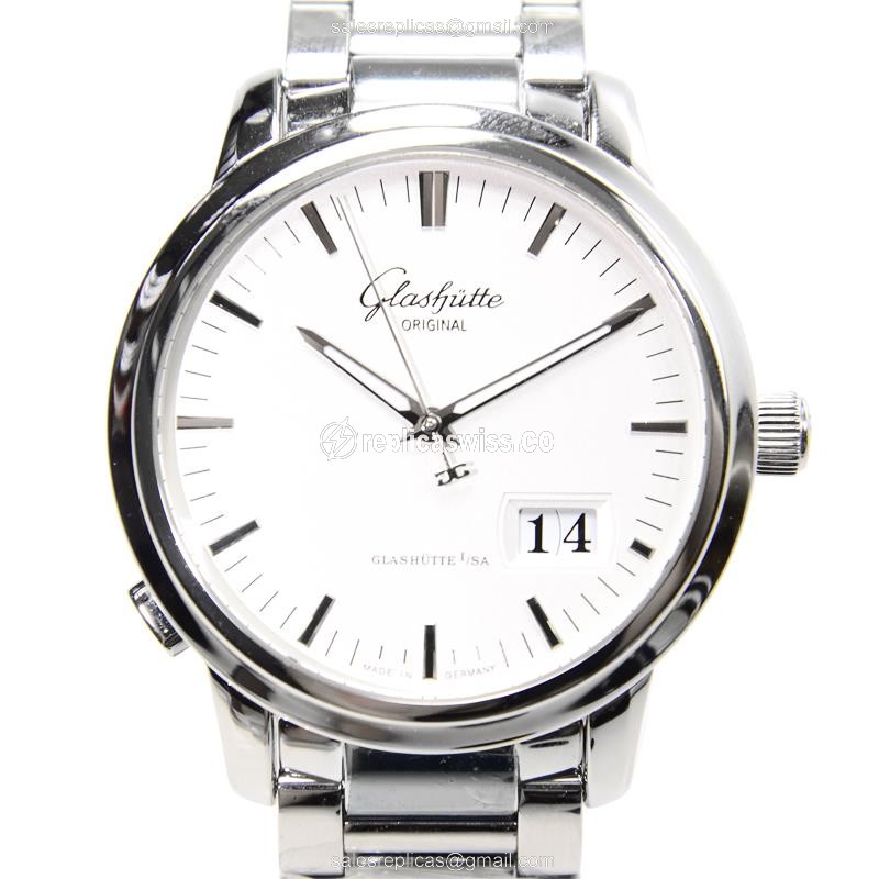 Glashutte Senator Panorama Date Replica in Stainless Steel, Automatic Movement & White Dial Watch