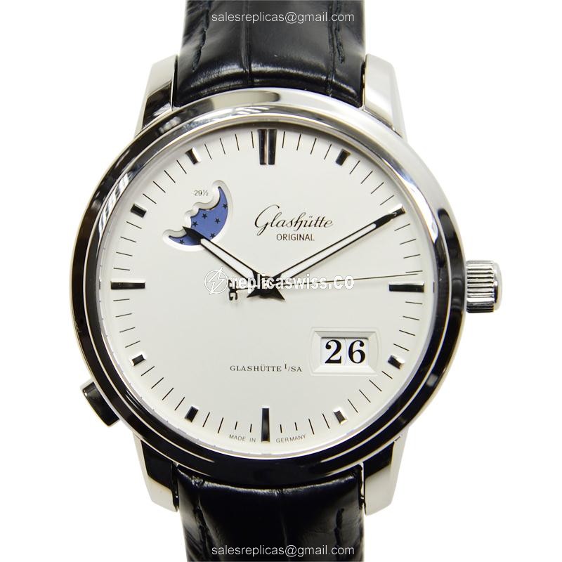 Glashutte Senator Panorama Date Replica in Stainless Steel & White Dial, Automatic Movement Watch