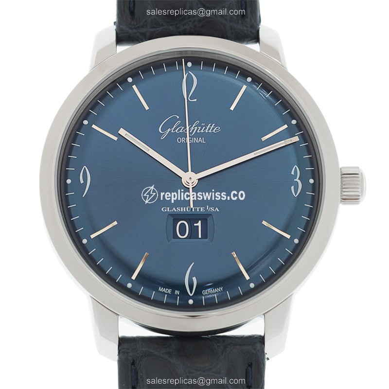 Glashutte Senator Sixties Replica in Stainless Steel, Automatic Movement, Blue Dial & Alligator