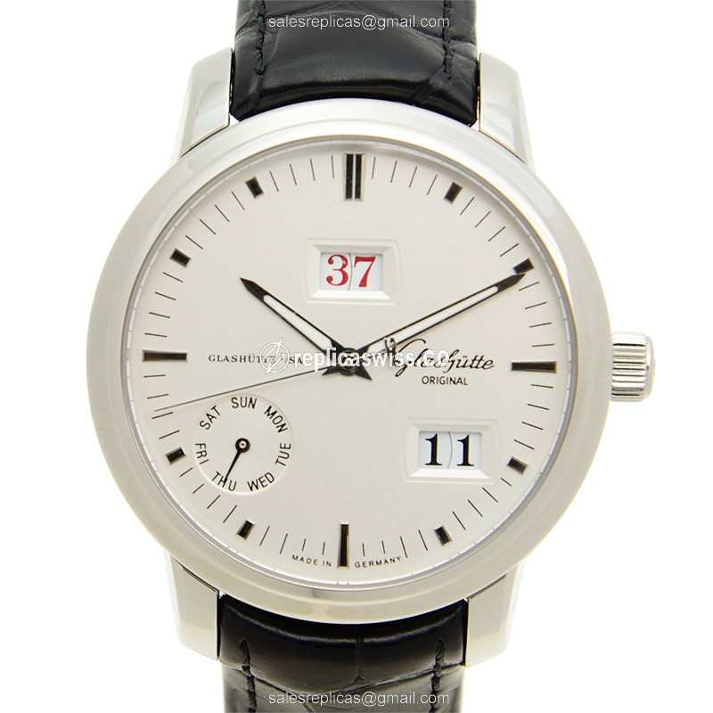 Glashutte Senator Skeletonized Automatic | Silver Dial, Brown Alligator Strap Watch