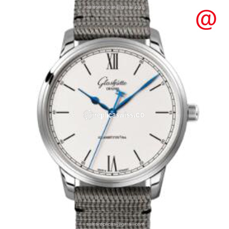 Glashutte Senator Skeletonized Automatic Steel Watch | White Dial, Grey Nylon Strap