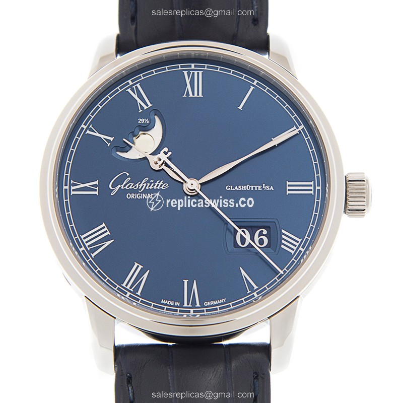 Glashutte Senator Skeletonized Replica, Automatic Movement, Blue Dial, Stainless Steel Case Watch