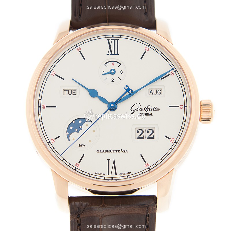 Glashutte Senator Skeletonized Watch | Automatic Movement, 18kt Rose Gold Case