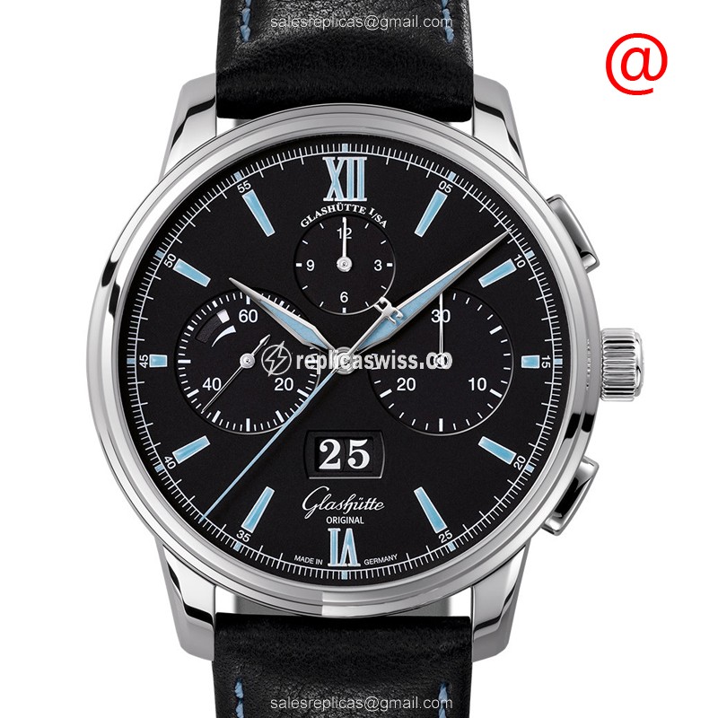 Glashutte Senator Skeletonized Watch with Automatic Movement & Black Dial, Crafted in Stainless