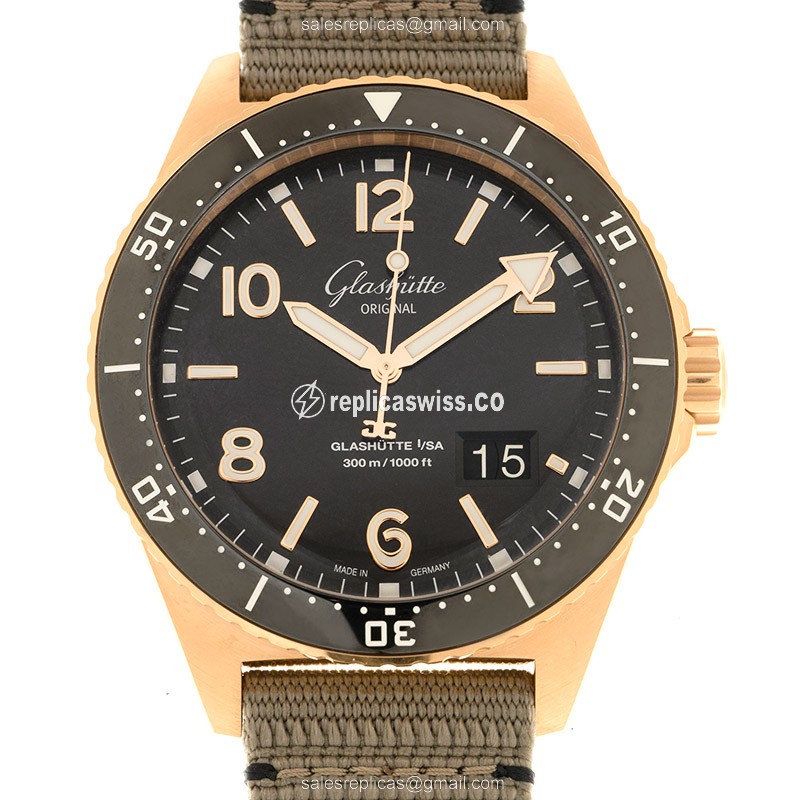 Glashutte Spezialist Replica in 18kt Rose Gold & Steel, Automatic Movement & Black Canvas Strap
