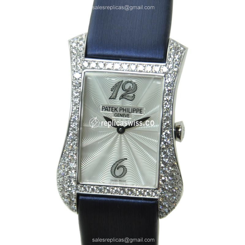 Gondolo Replica by Patek Philippe: Quartz Movement, 18kt White Gold Case with Diamond Accents Watch
