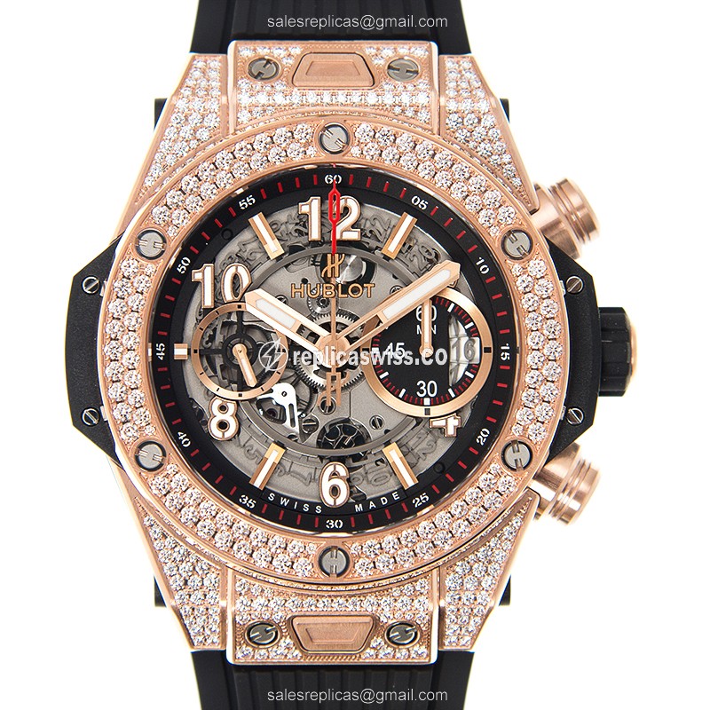 Hublot BIG BANG 411.OX.1180.RX.1704 Replica in 18kt Rose Gold with Diamond Bezels Silver Dial
