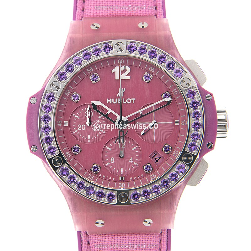 Hublot BIG BANG Automatic Replica in Titanium with Purple Dial & Rubber Strap Watch