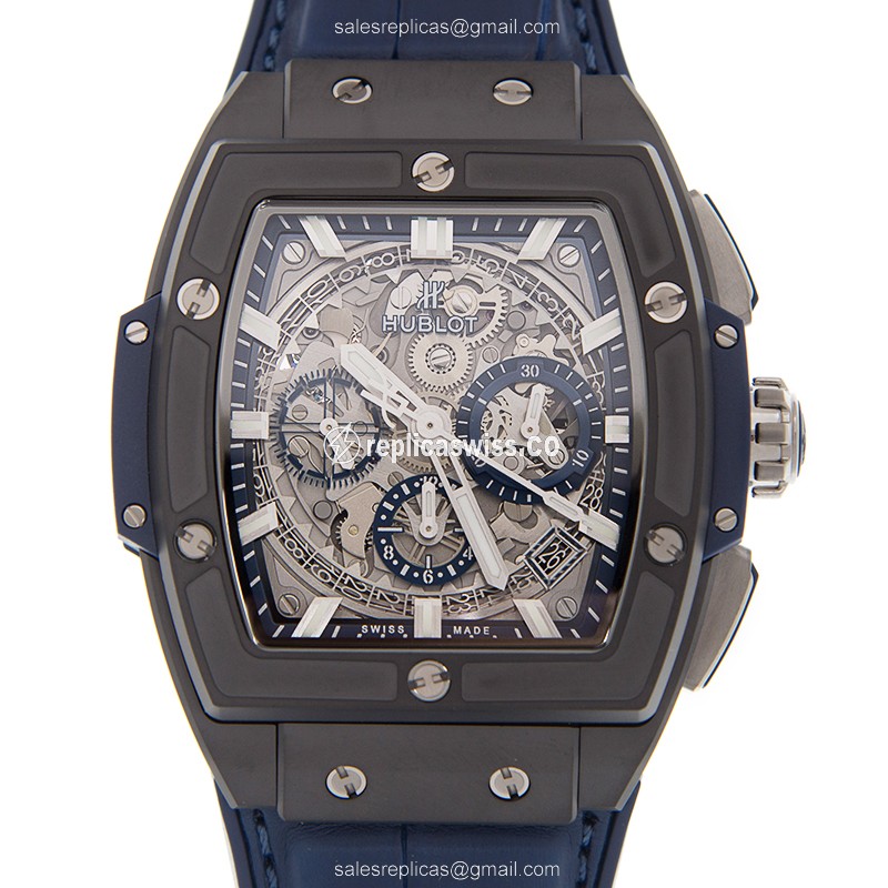 Hublot BIG BANG Ceramic Replica, Automatic Movement, Silver Dial, Blue Leather Strap Watch