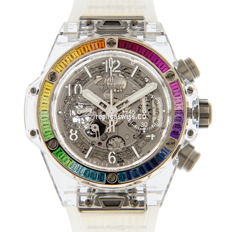Hublot BIG BANG Replica in 18kt White Gold, Automatic Movement, Sapphire Crystal, Rubber Strap