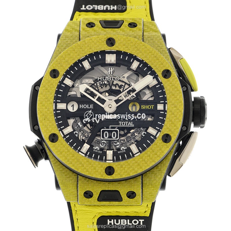 Hublot BIG BANG Replica in Carbon Fiber Case | Automatic Movement & Gold-Rubber Strap Watch