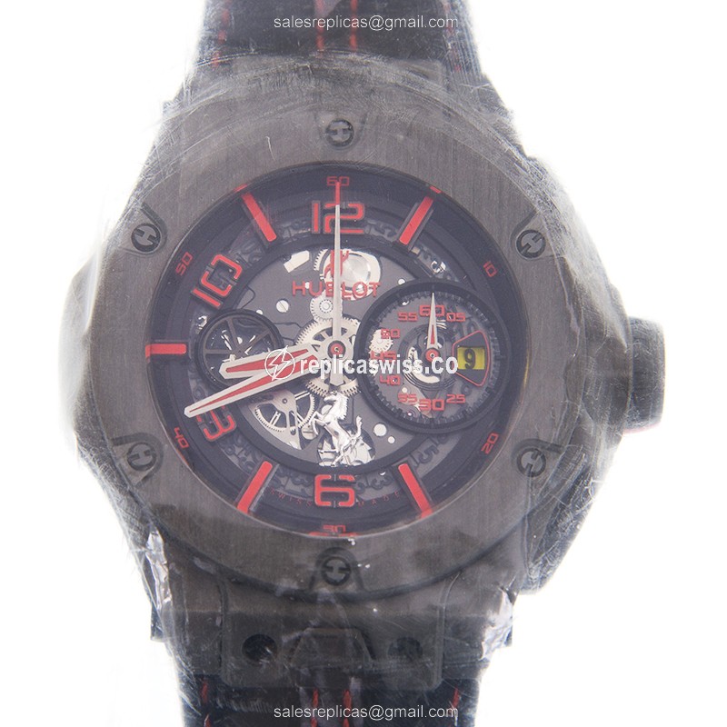 Hublot Big Bang Replica in Carbon Fiber Case & Black Leather Strap, Automatic Movement Watch