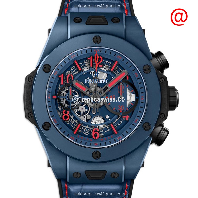 Hublot Big Bang Replica in Ceramic | Automatic Movement | Blue Alligator Strap Watch
